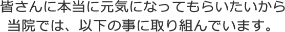 皆さんに本当に元気になってもらいたいから当院では、以下の事に取り組んでいます。